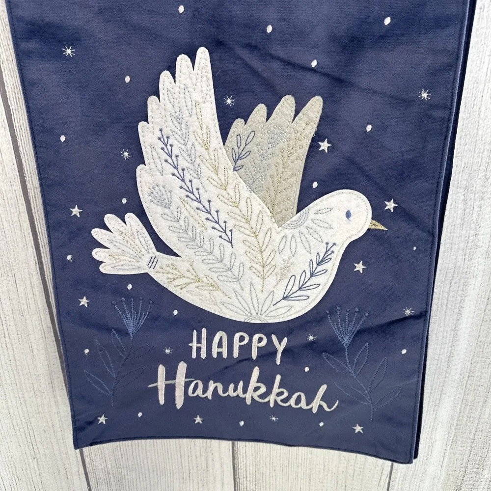 Hanukkah Table Runner Blue White Dove Chanukah Jewish Festival Holiday Embroider